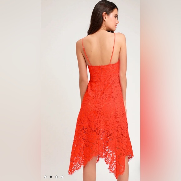 Lulus One Wish Orange Lace Midi Dress - Picture 3 of 6